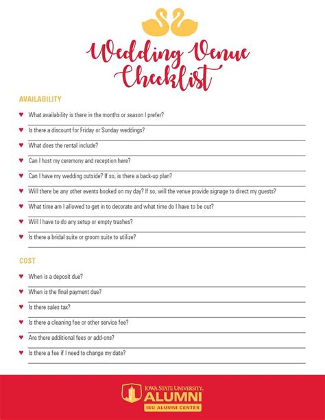 Wedding Venue Questions Checklist