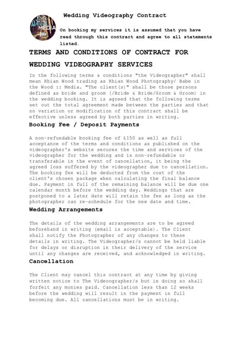 Wedding Videographer Terms and Conditions