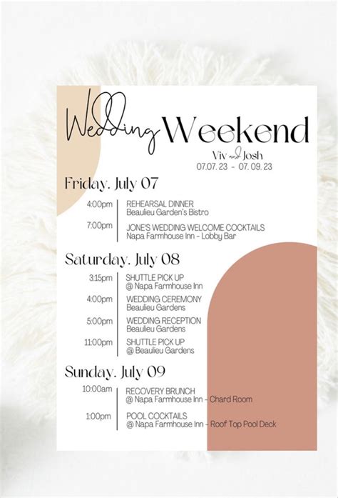 Wedding Weekend Itinerary Template