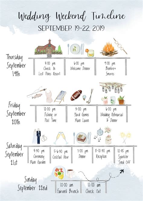 Wedding Weekend Schedule Template Design