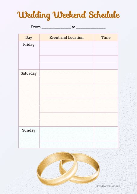 Wedding Weekend Schedule Template Sample