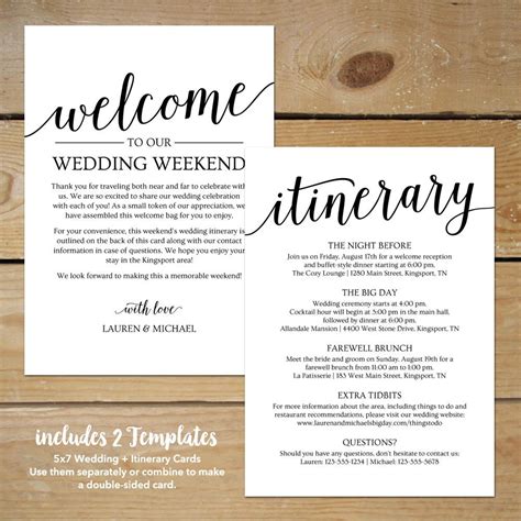 Wedding Welcome Itinerary Template