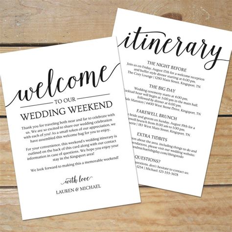 Wedding Welcome Itinerary Template Layouts