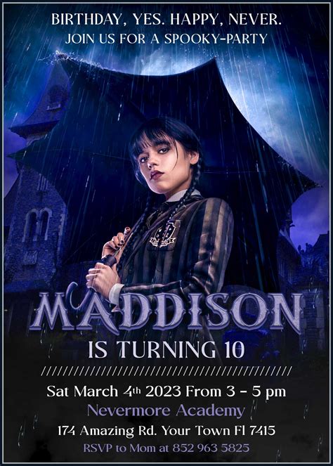 Wednesday Addams Birthday Party Invites for Teens