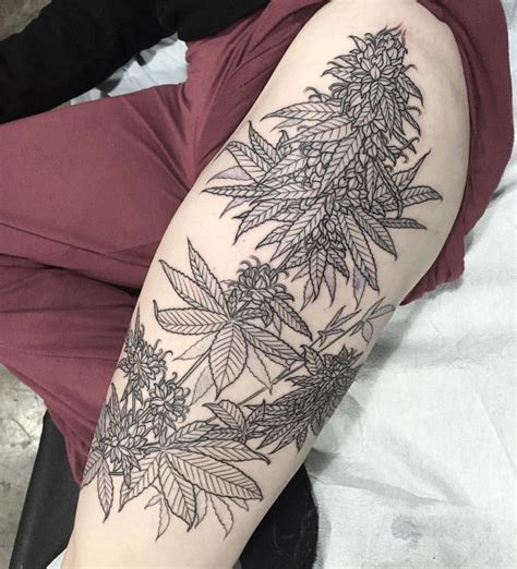 Description of Weed Plant Tattoo on Leg