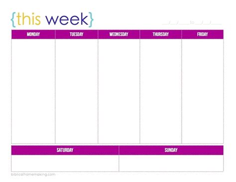 Week Calendar Template 1