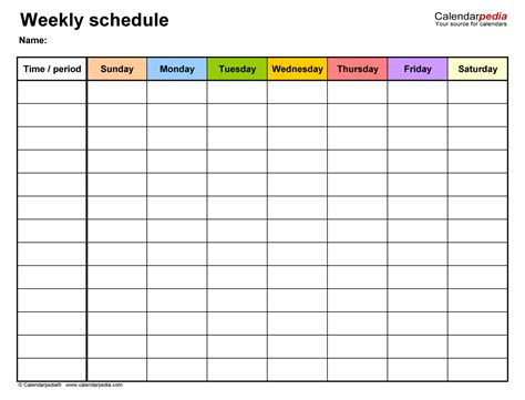 Week Calendar Template 7