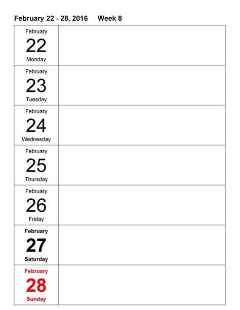 Week Calendar Template 8