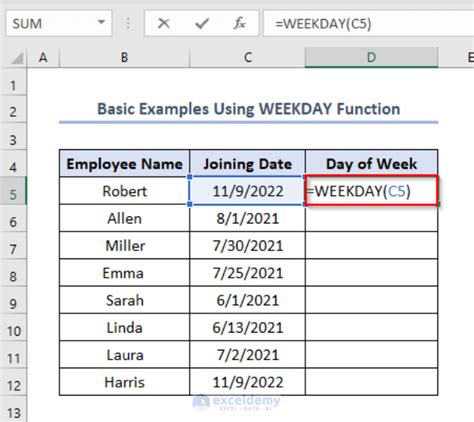 Advanced WEEKDAY Function Examples