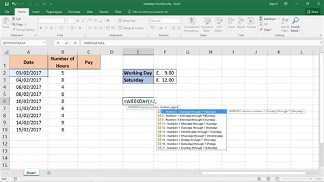 WEEKDAY function in Excel