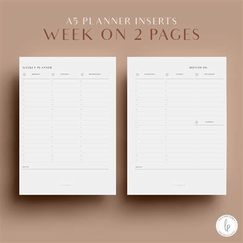 Weekly A5 calendar printable