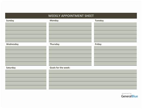 Weekly Appointment Sheets Templates