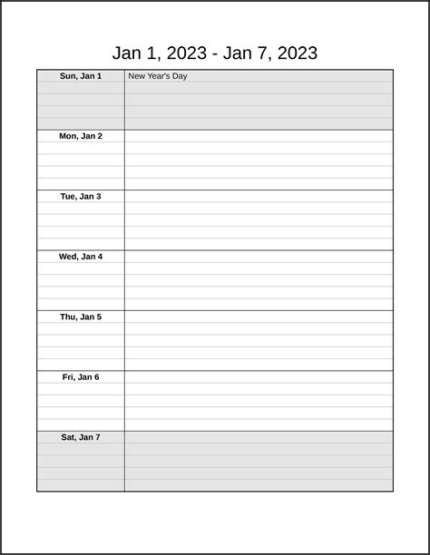 Weekly Calendar with Notes