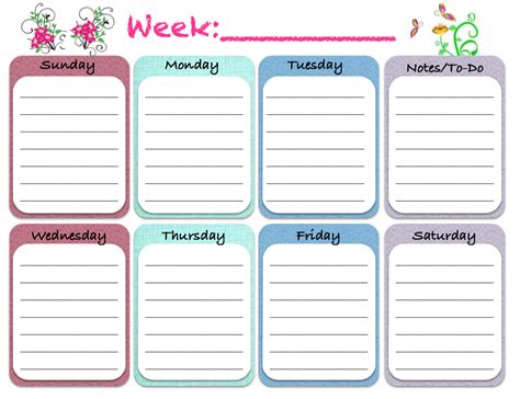 Weekly Calendar Template with Notes