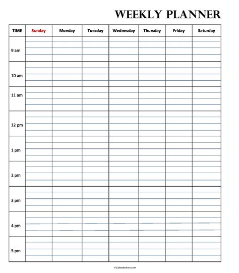 Weekly Hourly Calendar Template