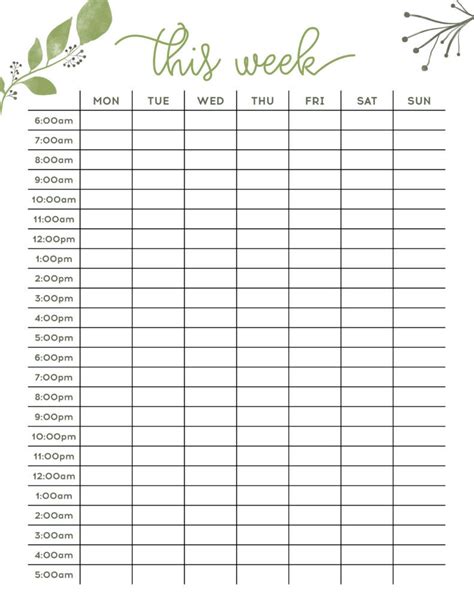 Weekly hourly planner PDF