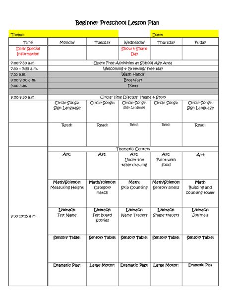 Weekly Lesson Plan Template Example 10