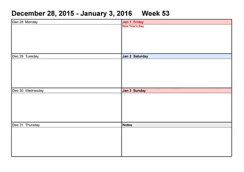 Weekly lined calendar template