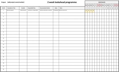 Weekly Look Ahead Schedule Template