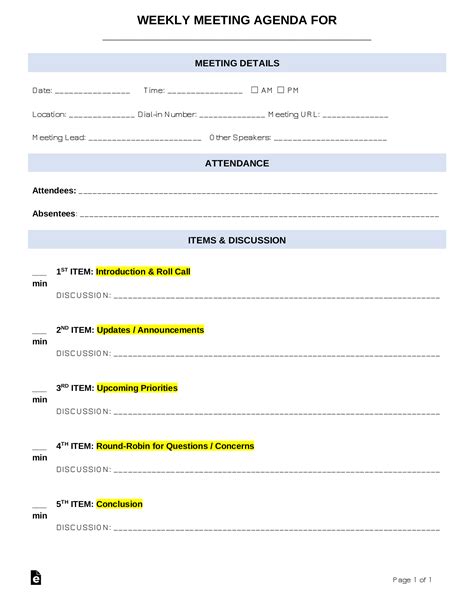 Weekly Meeting Agenda Template