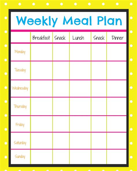 Free Weekly Menu Template