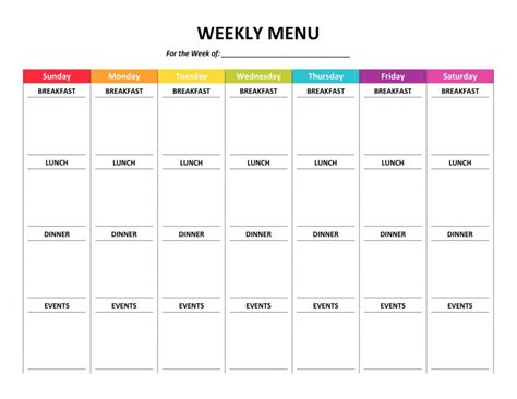 Weekly Menu Template in Google Docs