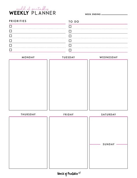 Weekly planner template example