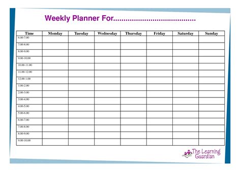 Weekly Planner with Time Slots Template