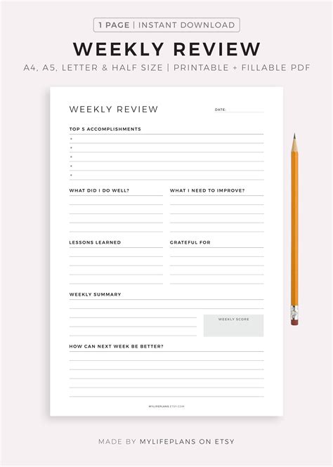 Weekly Review and Reflection Template