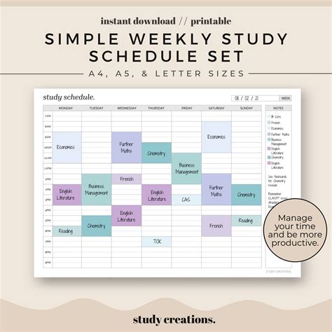 Weekly Study Schedule Template