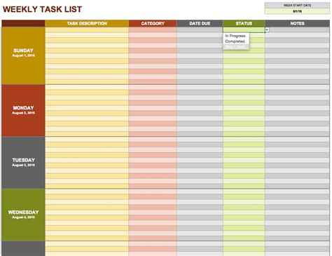 Weekly Task List Template