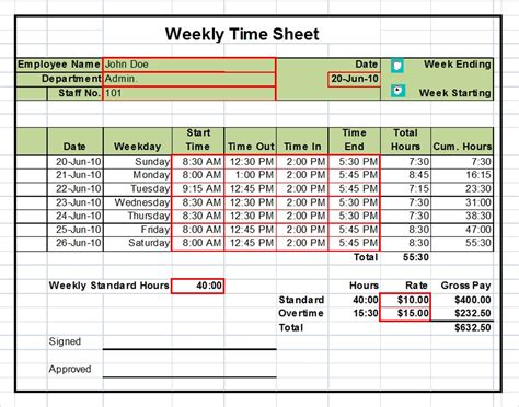 Weekly Timesheet Template Example 4