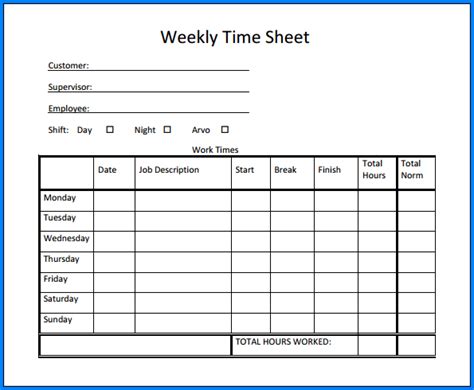 Weekly Timesheet Template Word