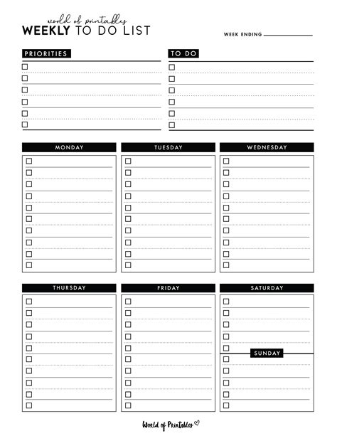 A sample weekly to-do list template for Goodnotes