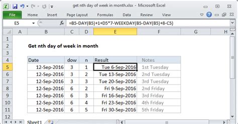 Excel formula 7 to calculate weeks in a month