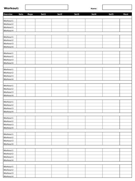 Weight Lifting Chart Template