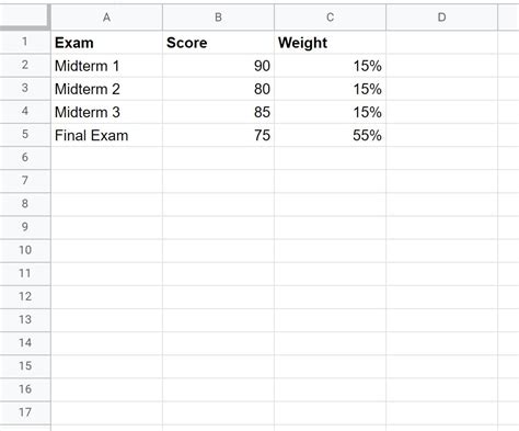 Weighted Average Calculation in Google Sheets