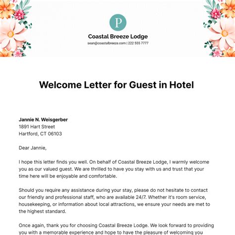 Welcome Message with Hotel Information