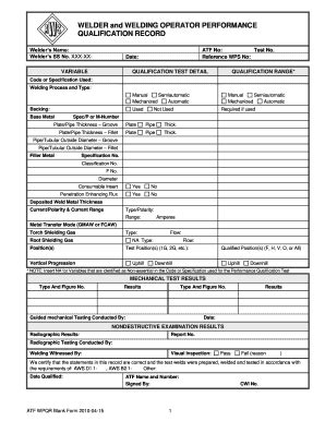 Welder Qualification Record Template