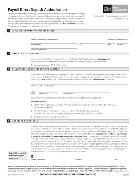 Wells Fargo Direct Deposit Form Fillable