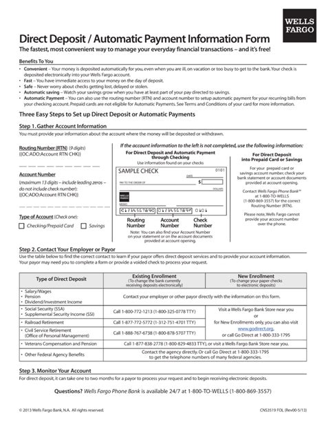 Wells Fargo Direct Deposit Template