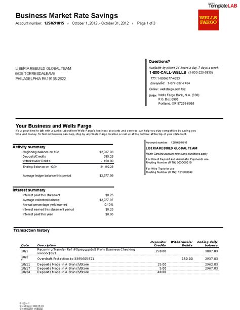 Wells Fargo Savings Statement