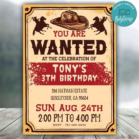 Add western-themed graphics and illustrations to your cowboy invitation template