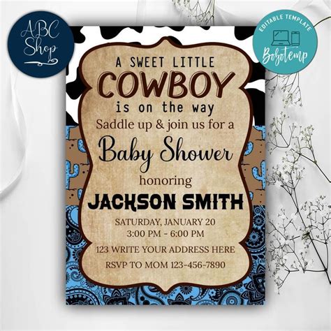 Western Themed Baby Shower Invitation Template