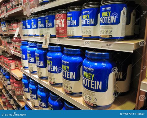 Whey Protein Powder on a Store Shelf