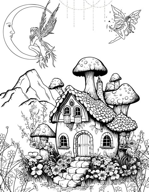 Whimsical coloring page with intricate details and shapes