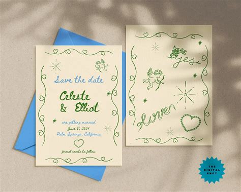 Whimsical Save the Date template with custom illustrations