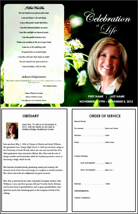 Example of a whimsical wishes funeral program template