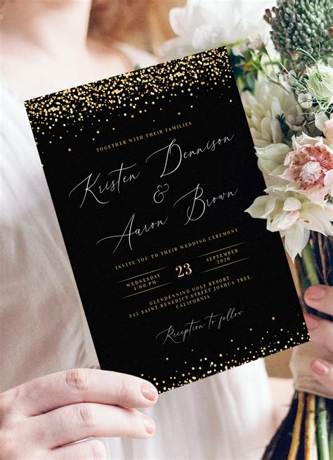 White and Gold Wedding Invitation Template 4