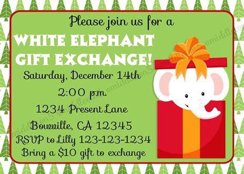 White Elephant gift exchange invitation